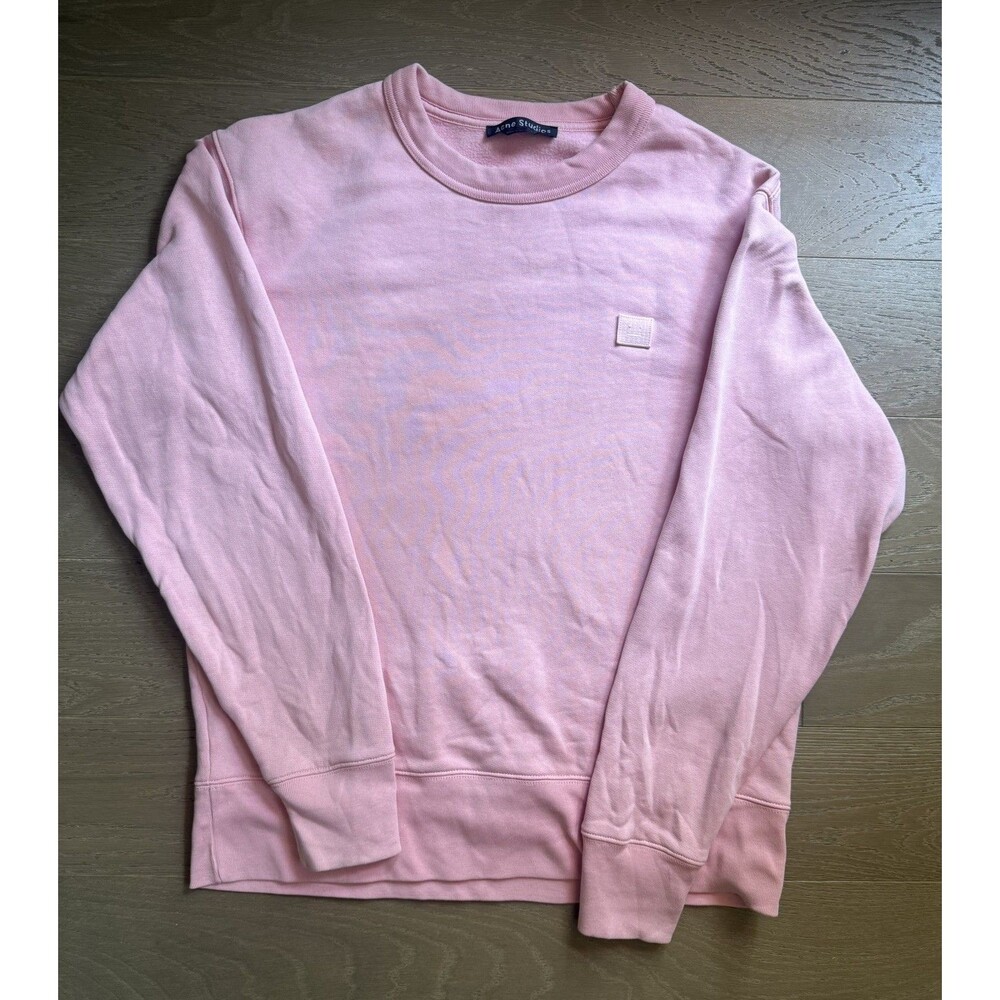 Acne Studios Women's Small Fairview Face Crew Neck Sweatshirt Pink Cotton Sm S